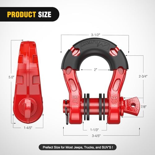 Nilight Mega D-Ring Shackles, 3/4" Heavy Duty Recovery Tow Shackle