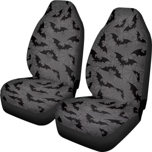 Grey and Black Bat Seat Covers Auto Protective Accessories for Front Seat Washable Breathable Seat Covers Halloween Car Accessories for Truck Van SUV