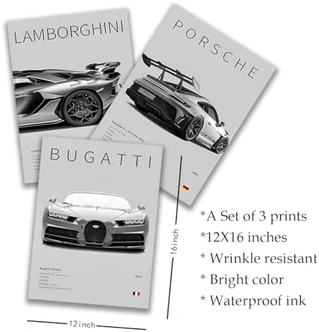 CSLGQGV Car Poster Vintage Racing Car Wall Art Supercar Canvas Prints Painting For Men Room Pictures Guys Dorm Room Aesthetics Decor Bedroom Office (black and white car frame, 12x16in) - Image 4