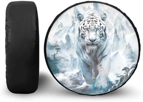 White Tiger Spare Tire Cover, Wheel Protection Dust-Proof Universal for SUV, Truck, RV, Camper, Trailer 14" 15" 16" 17" 18", (Accessories 17-Inch Fits Tire Diameter 31.6"-32.5")