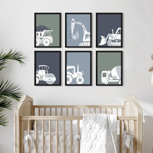 Pouydmi Construction Truck Wall Art Nursery Canvas Wall Decor Boys Room Wall Art Kids Car Posters Toddler Prints Nursery Artwork Excavator Tractor Pictures for Playroom Bedroom 12x16x6 Inch Unframed - Image 4
