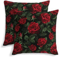 KiuLoam Black and Red Roses Pillow Covers 22x22 Set of 2, Vintage Romantic Valentine Print Decorative Throw Pillow Cases, Farmhouse Style Cushion Covers for Sofa Couch Living Room Bedroom by KiuLoam