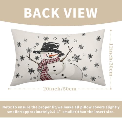 Sweetshow Winter Black Snowman Pillow Covers Set of 2 Linen 20x12 Inches - Image 3