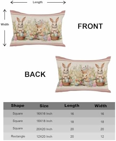 JasmineM Happy Easter Bunny Pillow Covers 12x20 inch Set of 2, Spring Florals Colorful Eggs Decorations Outdoor Throw Pillow Covers, Cotton Linen Lumbar Pillowcases for Sofa Couch Bedroom Decorative - Image 6