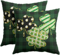 St Patricks Day Pillow Covers 20x20 Set of 2 Shamrock Clover Dark Green Throw Pillow Covers Spring Pillowcase Linen Farmhouse Decorative Buffalo Plaid Cushion Case Couch for Indoor Home Decor by Unknown