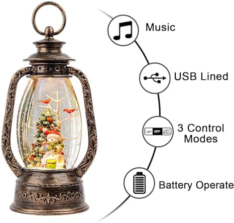 Christmas Snow Globe Lantern Water Glittering Snowman with Christmas Tree, USB Lined/Battery Operated Lighted Lantern for Christmas Festival Decoration Gifts - Image 5