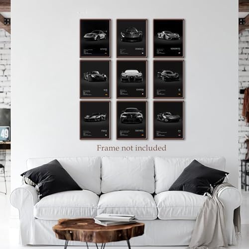 CSLGQGV Car Poster Vintage Racing Car Wall Art Supercar Canvas Prints Painting For Men Room Pictures Guys Dorm Room Aesthetics Decor Bedroom Office (Unframed,8×10inch,9pcs) black - Image 3