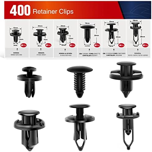 Nilight 400PCS Car Retainer Clips 6mm 7mm 8mm 9mm 10mm Expansion Screws Replacement Kit Bumper Push Rivet Clips for GM Ford Toyota Honda Chrysler Nissan