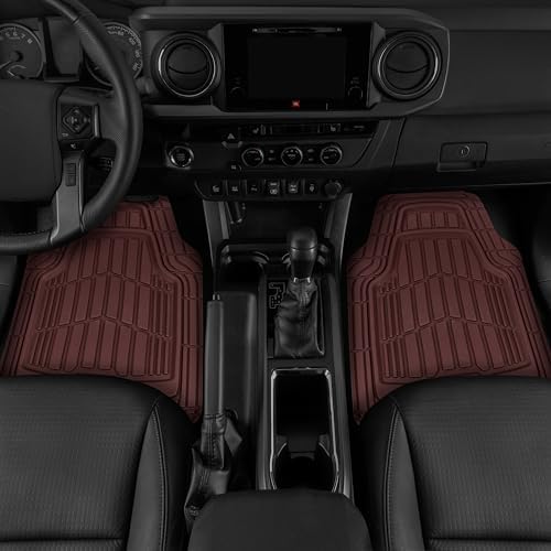 Cat® ToughRide Heavy-Duty 3 Piece Rubber All Season Floor Mats for Car Truck Van SUV, Burgundy - Premium Trim to Fit Car Floor Mat, All Weather Deep Dish Automotive Floor Mats, Total Dirt Protection