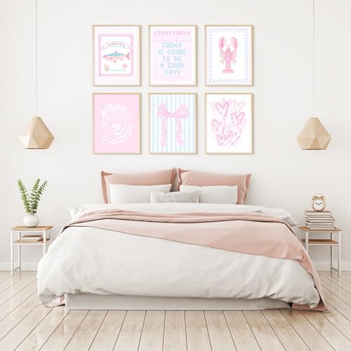 Preppy Coastal Wall Art Pink Beach Canvas Wall Decor Aesthetic Summer Posters Blue Beachy Ocean Prints Trendy Granddaughter Pictures Starfish Bow Painting Artwork for Girl Room 12x16x6 Inch Unframed - Image 6