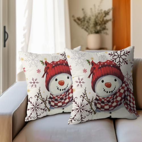 Christmas Red Throw Pillow Covers 18x18 Set of 2 Winter Snowman Snowflake - Image 4