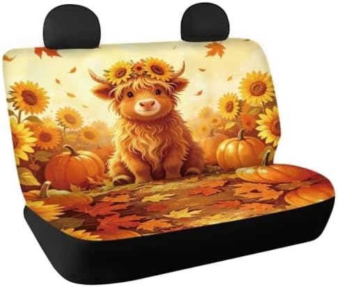 Sunflower Cow Cars Backseat Covers,Seat Cushion for Rear Seat Non-Slip Car Seat Covers,Auto Car Vehicle Long Rear Bench Seat Cover Protective Cushion Mat