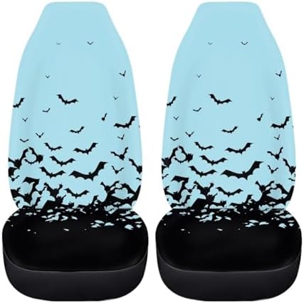 Aqua Black Bat Halloween Print 2 PCS Cool Graphic Car Seat Covers Unique Print Front Auto Seat Cover,Car Bucket Seats Protector Covers Universal fit for SUV Sedan Van