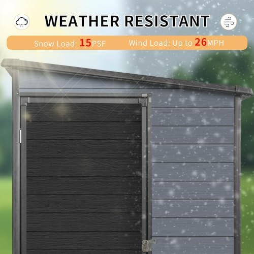 4x8ft Outdoor Resin Shed Floor 2 Windows Lockable 14mm Polypropylene, Gray - Image 4