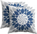 Blue Grey Dahlia Pillow Covers 22x22 Set of 2 Navy Blue Floral Throw Pillow Covers Natural Pillowcase Linen Decoration Farmhouse Soft Decorative Flower Cushion Case Couch for Indoor Outdoor Home Decor by Unknown