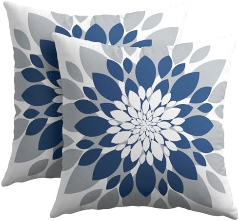 Blue Grey Dahlia Pillow Covers 22x22 Set of 2 Navy Blue Floral Throw Pillow Covers Natural Pillowcase Linen Decoration Farmhouse Soft Decorative Flower Cushion Case Couch for Indoor Outdoor Home Decor by Unknown