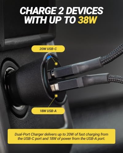 Scosche CPDCA38 38W USB-C Cigarette Lighter Adapter, Dual Car Charger with USB-A and USBC Fast Charging Port Compatible with iPhone 16/15/14/13/12, Samsung Galaxy S25/S24/S23 & Type-C Android Devices