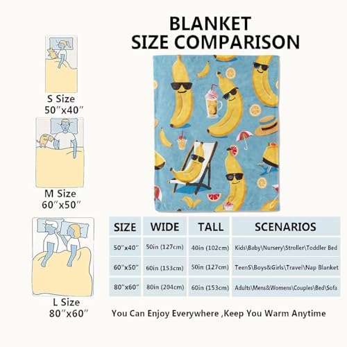 Banana Blanket Summer Fun Fruit Throw Blankets,Birthday Gifts for Kids Girls Women,Lightweight Soft Fleece,with Cool Sunglasses and Tropical Vibes,Sofa Couch Bed Room Modern Decor 60x80in - Image 3
