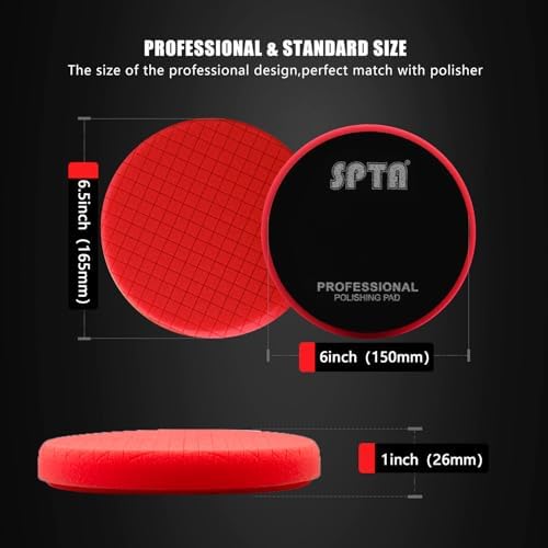 Red T10 Ultra-Fine Finishing Polishing Pad, SPTA 3Pcs 6.5 Inch Face for 6 Inch 150mm Backing Plate Compound Buffing Sponge Pads for Car Buffer Polisher Compounding, Polishing and Waxing -X00224R6B3 - Image 2