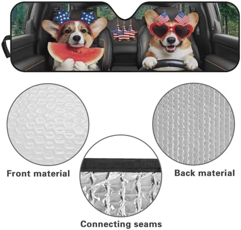 Renewold Funny Corgi Driving, Car Front Window Shade, Foldable Keep Cool Sun Shield Cover, Car Sun Visor for Jeep Wrangler JK JKU JL JLU 1997-2023 2/4 Door Gladiator JT, Automotive Windshield Sunshade