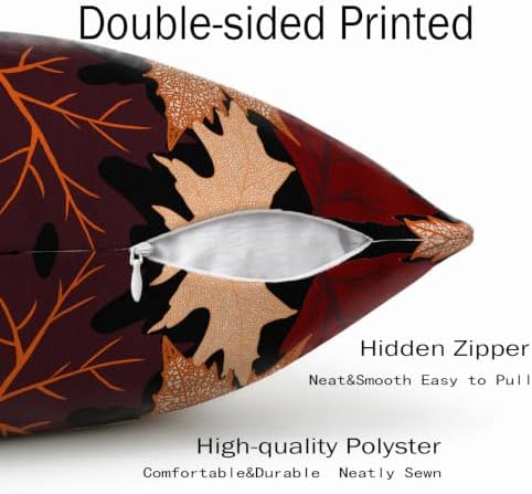 Fall Leaf Pillow Covers 16x16 Set of 2 Black Orange Maple Leaves - Image 5