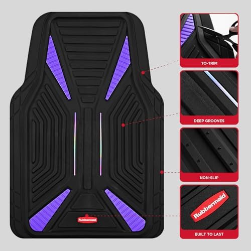 Rubbermaid Car Mat Full Set, Universal Trim-to-Fit Heavy-Duty Car Floor Mats – 4-Piece Set for All Weather Protection – Durable Rubber Mat for Cars, Trucks, SUVs & Vans-Purple