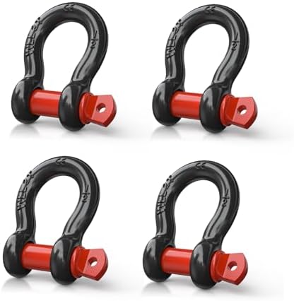 Nilight 4 PCS Small 1/2" D-Ring Shackles | 2 Ton (4409 lbs) Capacity Heavy Duty Off-Road Recovery Shackle Kit for Cars and Other Applications for Tie Downs Towing Black & red