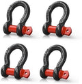 Nilight 4 PCS Small 1/2" D-Ring Shackles | 2 Ton (4409 lbs) Capacity Heavy Duty Off-Road Recovery Shackle Kit for Cars and Other Applications for Tie Downs Towing Black & red