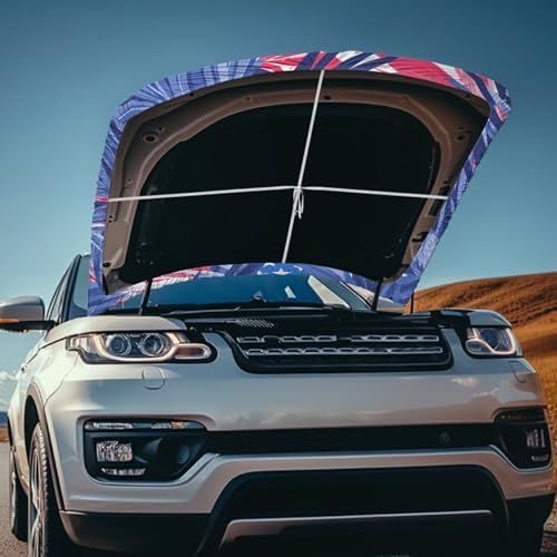 Tropical Plants US Flag Car Hood Covers for Automobiles, Universal Hawaiian Palm Leaves Flag Car Bonnet Banner for Most Vehicles Sedans Trucks SUVs, All-Season Protection