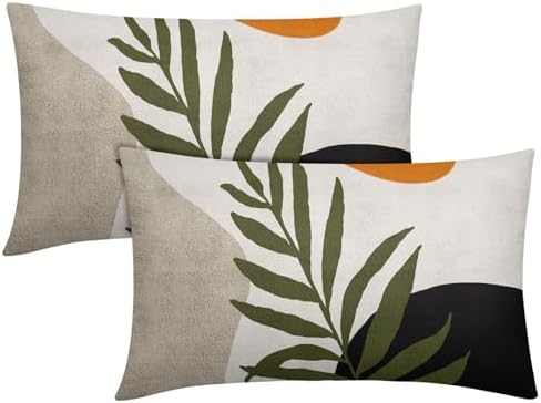 Spring Boho Pillow Covers 12x20 Set of 2 Abstract Mid Century Throw Pillow Covers Green Pillowcase Linen Decoration Farmhouse Soft Decorative Aesthetic Cushion Case Couch for Indoor Outdoor Home Decor by Trongr