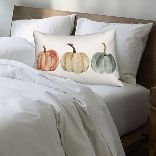 Fall Pillow Covers 12x20 Inch Set of 2 Watercolor White Orange Green Pumpkin Throw Pillows Outdoor Fall Decoration Pillow Cases Autumn Thanksgiving Lumbar Cushion Covers for Couch Sofa Decor - Image 7