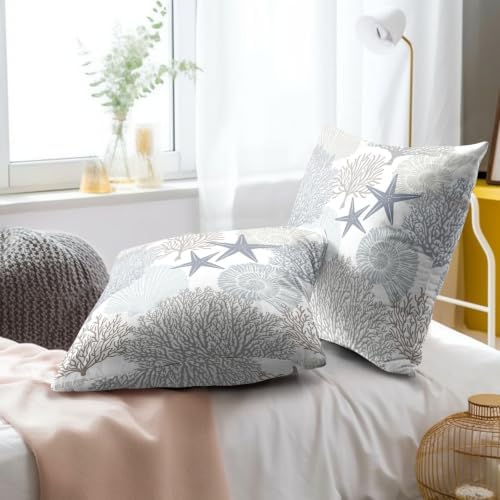 Sweetshow Ocean Coral Pillow Covers 24x24 Inch Nautical Coastal Throw Pillows Set of 2 Beach Seashell Starfish Pillow Case Soft Cotton Square Cushion Covers for Home Couch Sofa Patio Bedroom, Brown - Image 6