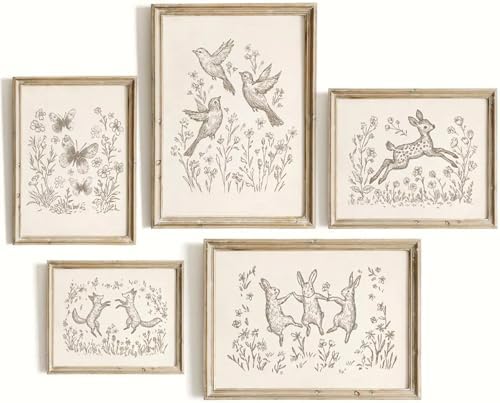 Nursery Woodland Animal Wall Art Baby Boy Canvas Wall Decor Vintage Forest Animal Art Prints Kids Room Poster Cottagecore Deer Fox Pictures Painting Neutral Artwork for Bedroom 12x16x5 Inch Unframed by Unknown
