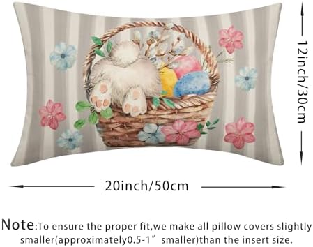Easter Pillow Covers 12x20 Set of 2 Spring Throw Pillow Covers Rustic Cute Bunny Gray Pillowcase Linen Decoration Farmhouse Soft Decorative Eggs Cushion Case Couch for Indoor Outdoor Home Decor - Image 4