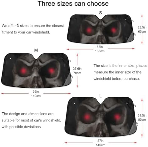 Skull Red Eyes Black Car Windshield Sun Shade Foldable UV Ray Sun Visor Protector Sunshade to Keep Your Vehicle Cool (55" x 27.6")