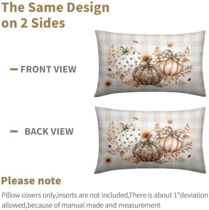 Fall Thanksgiving Pillow Covers 12x20 Set of 2 Autumn Pumpkin Maple Leaves Dot Floral Outdoor Throw Pillows Covers Orange Cream Plaid Bow Decorative Farmhouse Cushion Case for Room Couch Sofa - Image 6