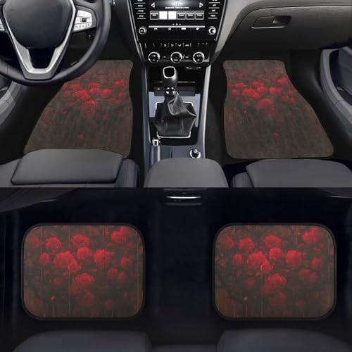 Bloody Rose Non-Slip Car Mats Set, Dead Branch Carpet Vehicle Floor Mats Car Accessories, Gothic Garden Floral 4 Pcs Front & 2nd Row Floor Mat for Driver Seat