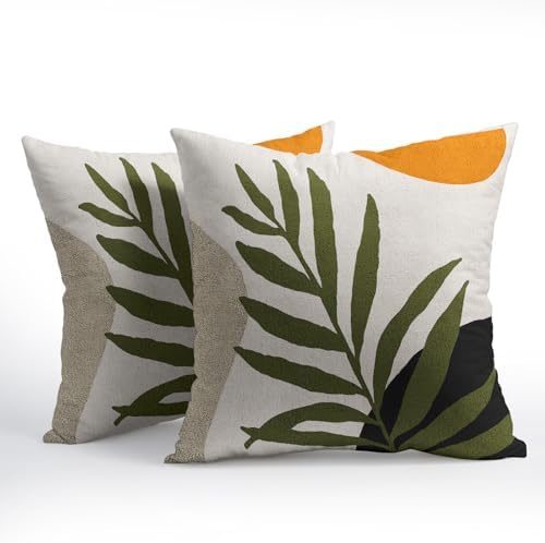 Spring Boho Pillow Covers 20x20 Set of 2 Abstract Mid Century Throw Pillow Covers Green Pillowcase Linen Decoration Farmhouse Soft Decorative Aesthetic Cushion Case Couch for Indoor Outdoor Home Decor - Image 2