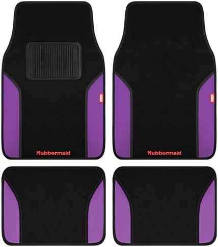 Rubbermaid Car Mats, Carpeted Floor Car Mat with Faux Leather & Built-in Heel Pad, Two-Tone Car Rug Floor Mats, Stylish Carpeted Floor Mats for Cars, Trucks & SUVs Purple Color