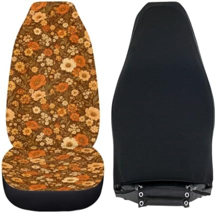 Talayituse Vintage Brown Floral Print Car Seat Cover for Front Seats, Stretchy Soft Vehicles Seat Cover Universal Fit High Back Car Interior Accessories for SUV Van Sedan