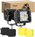 Nilight LED Pod Lights with Yellow Black Covers 2 PCS 3 Inch Cube 42 W