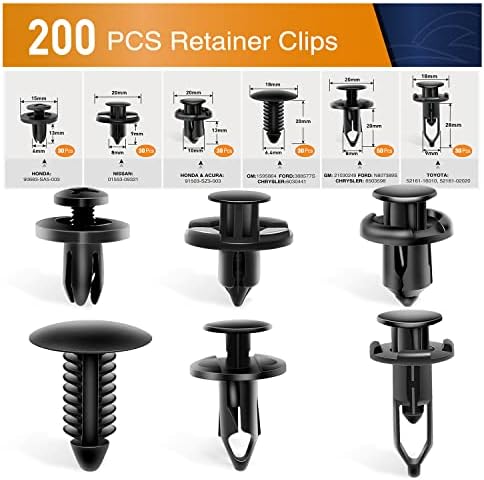 GOOACC Universal Plastic Fender Clips,200 Pcs Push Bumper Fastener Rivet Clips with 6 Size Auto Body Retainer Clips Bumpers,Car Fender Replacement for GM, Ford & Ch, GRC-47 by GOOACC