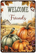 Fall Sign Thanksgiving Pumpkin Vintage Tin Sign Welcome Friends 8x12Inch by Unknown