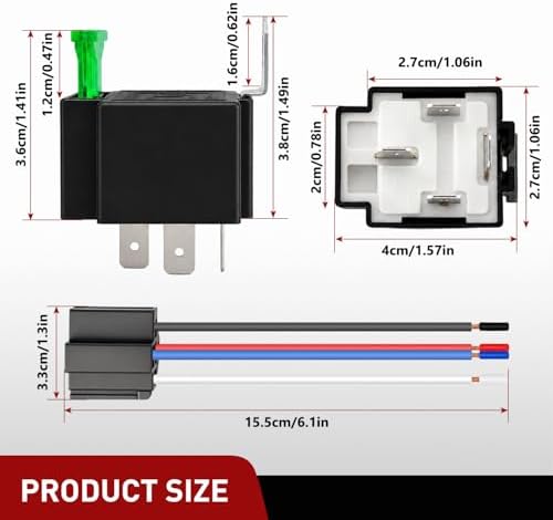 Nilight 5 Pack Fused 4Pin Relay with Socket 30A Switch Harness Kit SPST