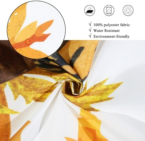Thanksgiving Day Turkey Shower Curtain, Fall Autumn Harvest Pumpkins Sunflower Falling Maple Leaves Bathroom Curtain Waterproof Fabric Machine Washable with Hooks, 48" Wx72 L - Image 4