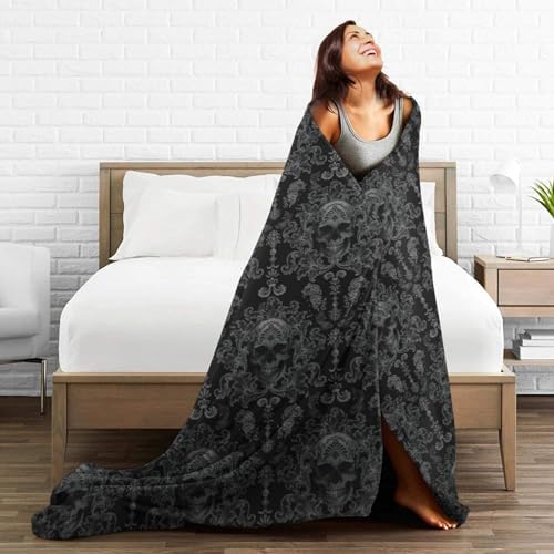 Socira Skull Blanket Skull Throw Blanket Gifts Men Soft Sofa Black Throws Travel Camping Bed for Home Car - Image 4