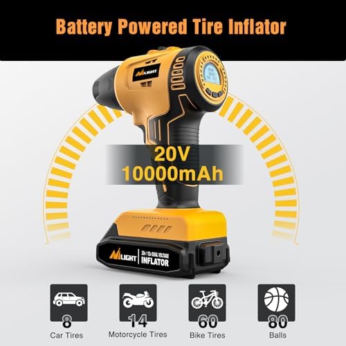 Nilight Cordless Tire Inflator 150PSI 20V/12V Dual Power Supply