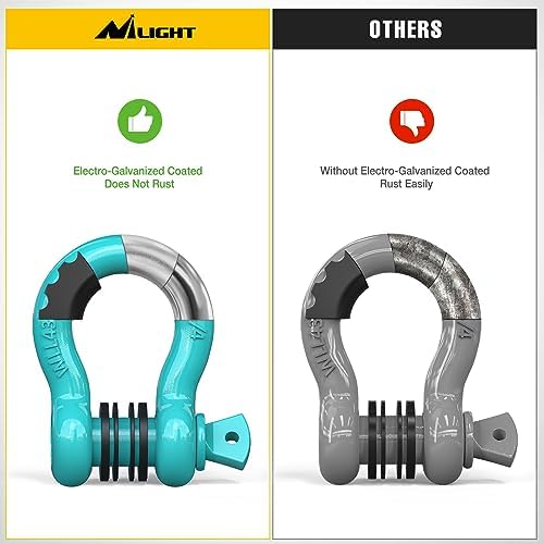 Nilight 2 PCS 3/4" D-Ring Shackle with 7/8" Screw Pin | 41,887lbs Break Strength Heavy Duty Off Road Recovery Shackle with Isolators Washers for Tow Strap,Winch,Off-Road Truck