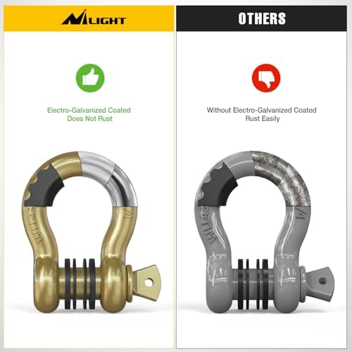 Nilight 2 PCS 3/4" D-Ring Shackle with 7/8" Screw Pin | 41,887lbs Break Strength Heavy Duty Off Road Recovery Shackle with Isolators Washers for Tow Strap,Winch,Off-Road Truck