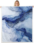 Marble Throw Blanket Watercolor Marbling Fleece Flannel Blankets Kids Boys Girls Room Decor Modern Abstract Ink Painting Bed Blankets for Bed Sofa Couch Blue White Plush Blanket Queen 90"x90" by CastleFairy